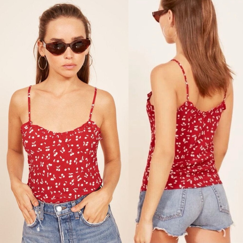 REFORMATION Red Cherry Fiddle Cami‎ Tank Top Sz Medium